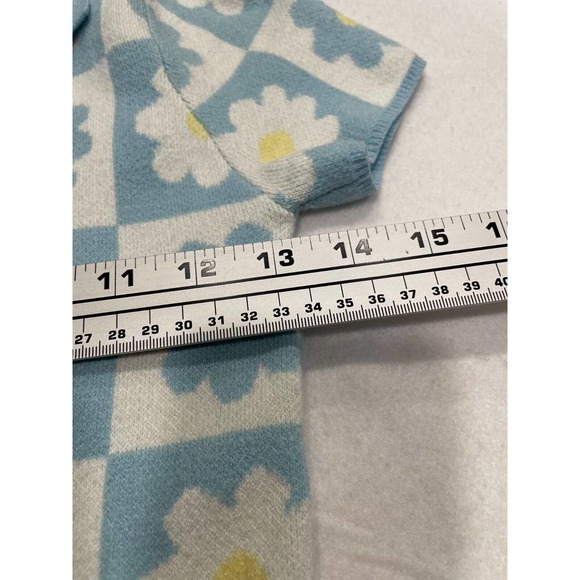 RSQ Girls Floral Sweater Dress Medium Blue White V-Neck Collared Short Sleeve - Picture 5 of 7